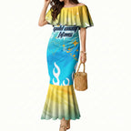 Personalized Gold Coast Titans Mermaid Dress Y2K Grunge Aesthetic With Cyber Flames and Starburst Graphics