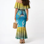 Personalized Gold Coast Titans Mermaid Dress Y2K Grunge Aesthetic With Cyber Flames and Starburst Graphics