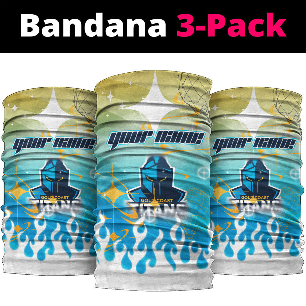 Personalized Gold Coast Titans Neck Gaiter Y2K Grunge Aesthetic With Cyber Flames and Starburst Graphics