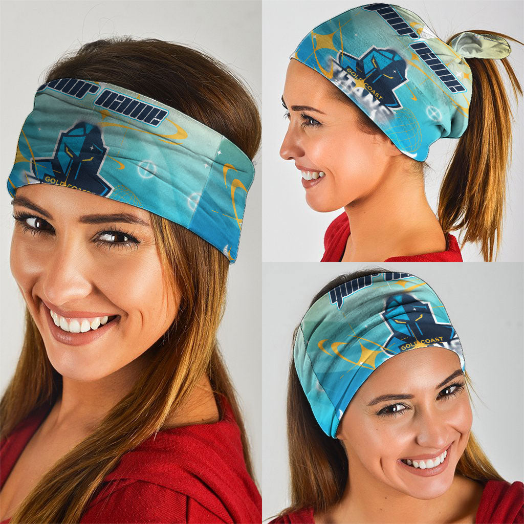 Personalized Gold Coast Titans Neck Gaiter Y2K Grunge Aesthetic With Cyber Flames and Starburst Graphics