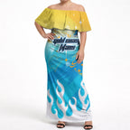 Personalized Gold Coast Titans Off Shoulder Maxi Dress Y2K Grunge Aesthetic With Cyber Flames and Starburst Graphics