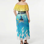 Personalized Gold Coast Titans Off Shoulder Maxi Dress Y2K Grunge Aesthetic With Cyber Flames and Starburst Graphics