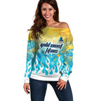 Personalized Gold Coast Titans Off Shoulder Sweater Y2K Grunge Aesthetic With Cyber Flames and Starburst Graphics