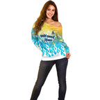Personalized Gold Coast Titans Off Shoulder Sweater Y2K Grunge Aesthetic With Cyber Flames and Starburst Graphics