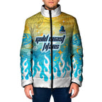 Personalized Gold Coast Titans Padded Jacket Y2K Grunge Aesthetic With Cyber Flames and Starburst Graphics
