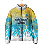 Personalized Gold Coast Titans Padded Jacket Y2K Grunge Aesthetic With Cyber Flames and Starburst Graphics