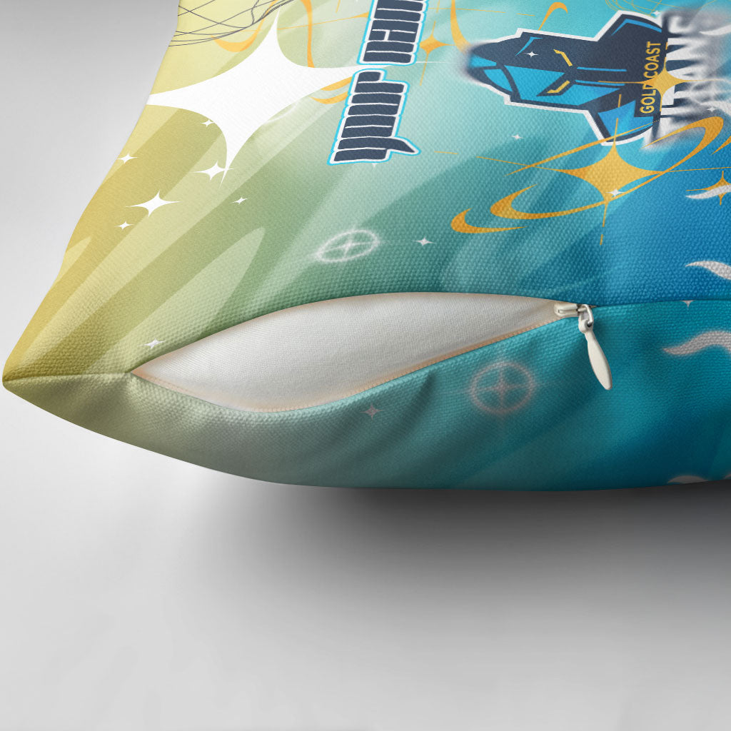 Personalized Gold Coast Titans Pillow Cover Y2K Grunge Aesthetic With Cyber Flames and Starburst Graphics