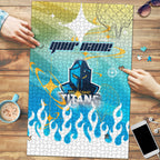 Personalized Gold Coast Titans Puzzle Y2K Grunge Aesthetic With Cyber Flames and Starburst Graphics