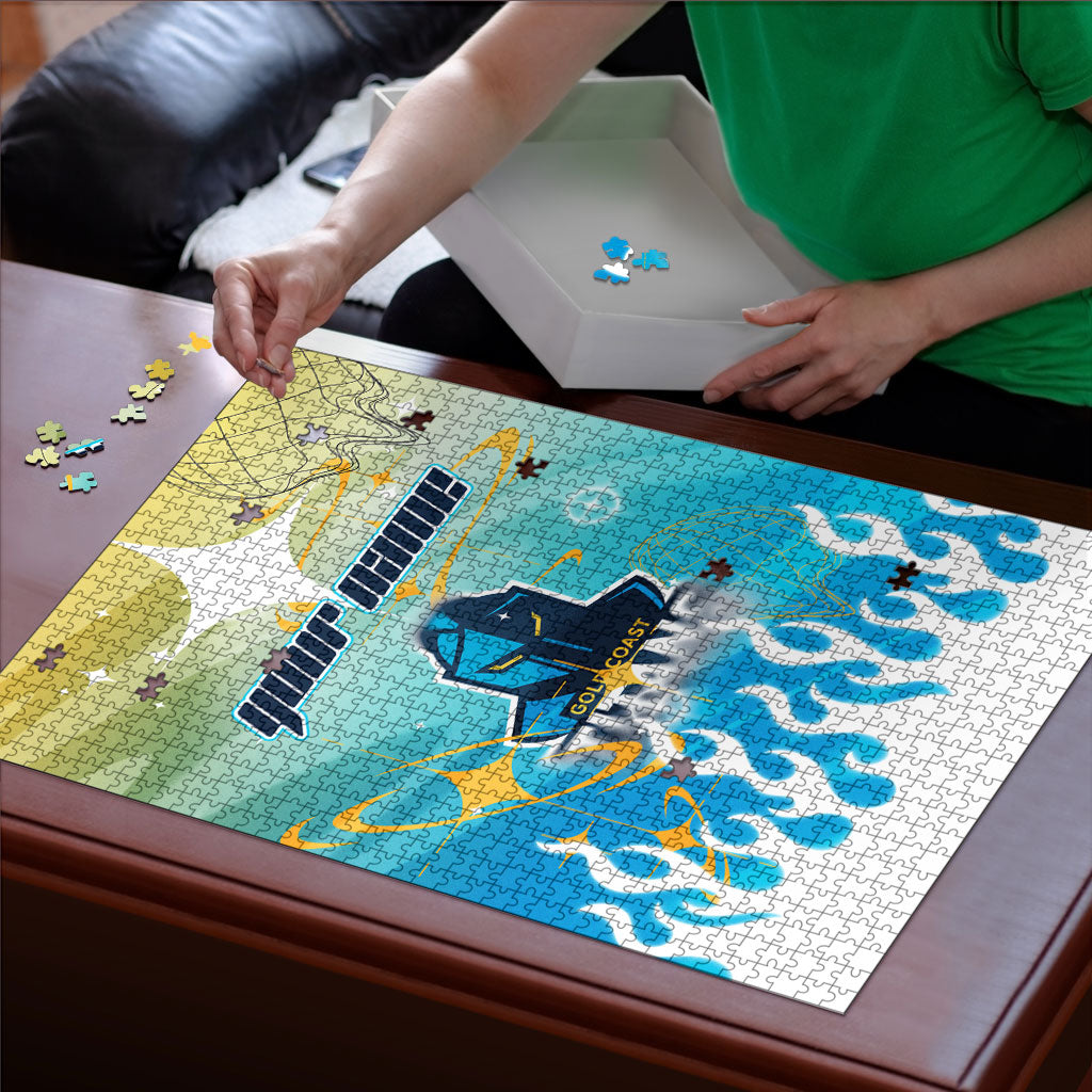 Personalized Gold Coast Titans Puzzle Y2K Grunge Aesthetic With Cyber Flames and Starburst Graphics