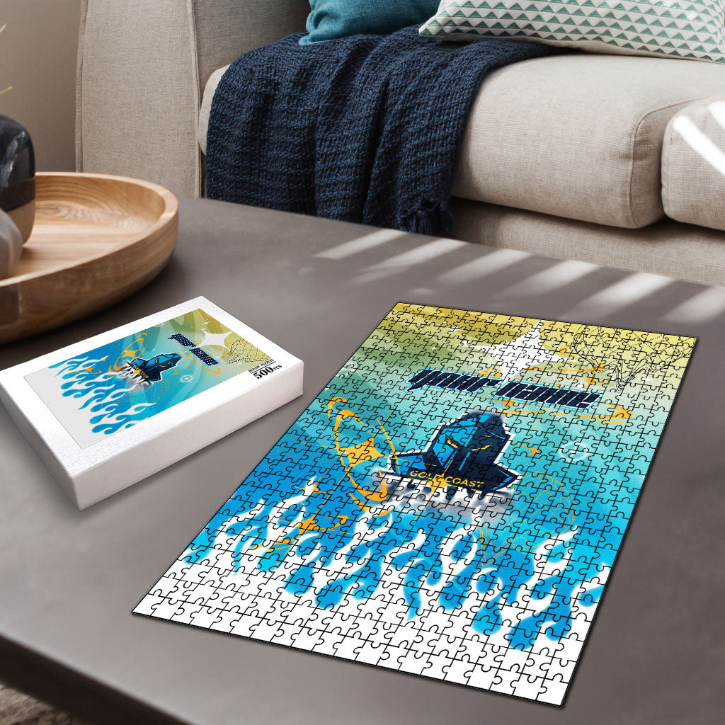 Personalized Gold Coast Titans Puzzle Y2K Grunge Aesthetic With Cyber Flames and Starburst Graphics