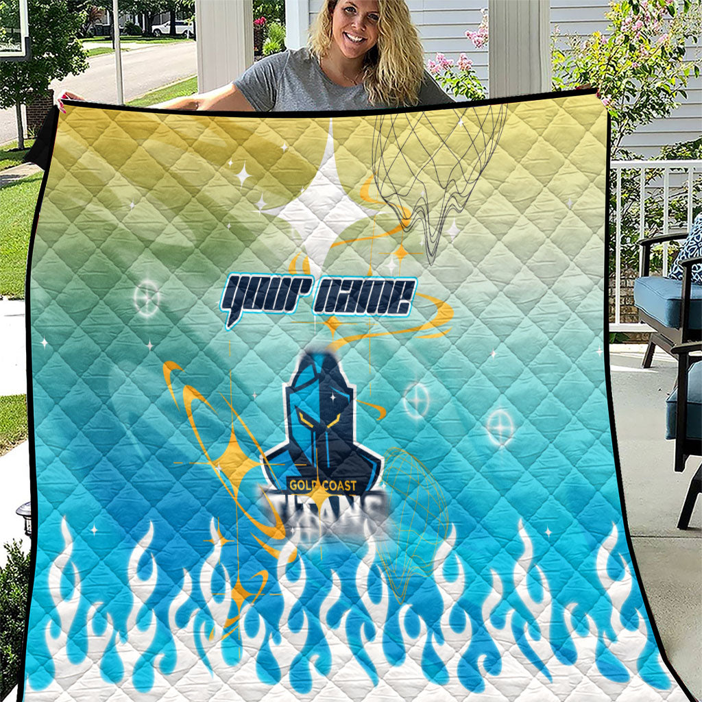 Personalized Gold Coast Titans Quilt Y2K Grunge Aesthetic With Cyber Flames and Starburst Graphics