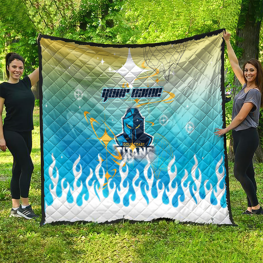 Personalized Gold Coast Titans Quilt Y2K Grunge Aesthetic With Cyber Flames and Starburst Graphics