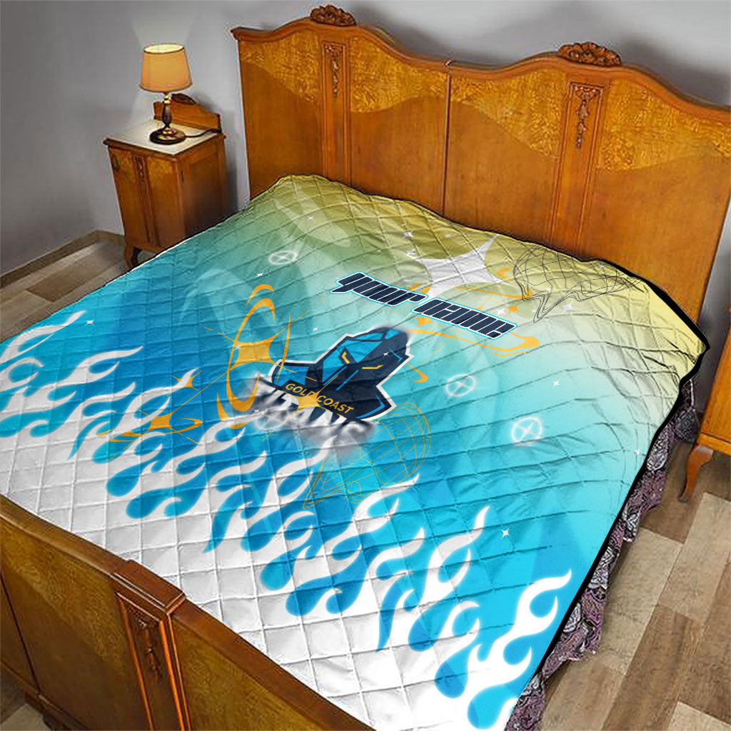 Personalized Gold Coast Titans Quilt Y2K Grunge Aesthetic With Cyber Flames and Starburst Graphics