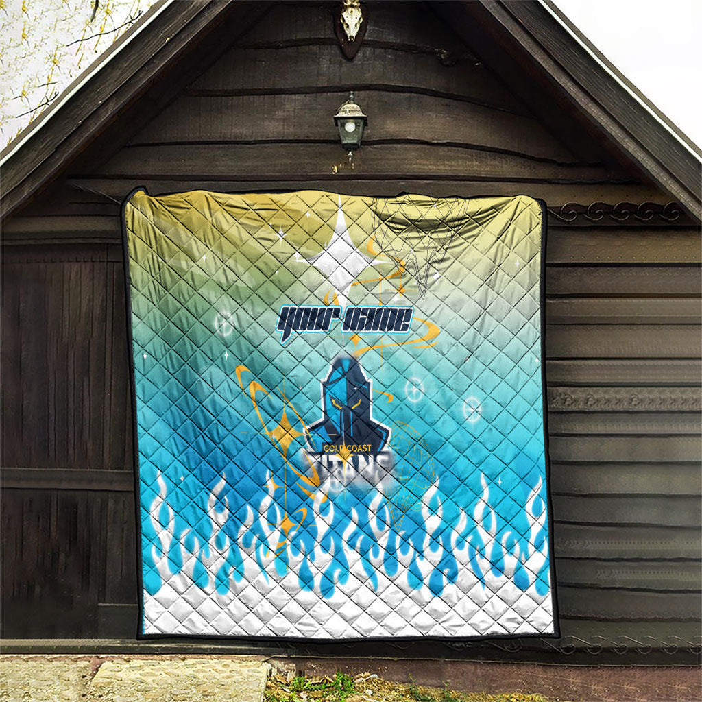 Personalized Gold Coast Titans Quilt Y2K Grunge Aesthetic With Cyber Flames and Starburst Graphics
