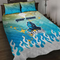 Personalized Gold Coast Titans Quilt Bed Set Y2K Grunge Aesthetic With Cyber Flames and Starburst Graphics