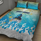 Personalized Gold Coast Titans Quilt Bed Set Y2K Grunge Aesthetic With Cyber Flames and Starburst Graphics