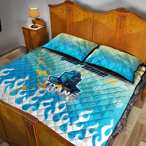 Personalized Gold Coast Titans Quilt Bed Set Y2K Grunge Aesthetic With Cyber Flames and Starburst Graphics