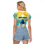 Personalized Gold Coast Titans Raglan Cropped T Shirt Y2K Grunge Aesthetic With Cyber Flames and Starburst Graphics