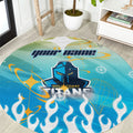 Personalized Gold Coast Titans Round Carpet Y2K Grunge Aesthetic With Cyber Flames and Starburst Graphics