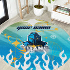 Personalized Gold Coast Titans Round Carpet Y2K Grunge Aesthetic With Cyber Flames and Starburst Graphics