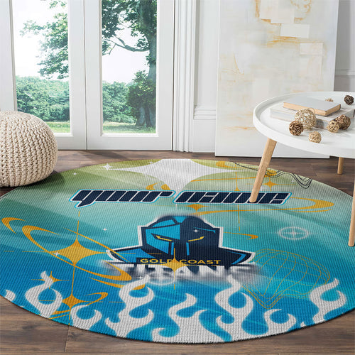 Personalized Gold Coast Titans Round Carpet Y2K Grunge Aesthetic With Cyber Flames and Starburst Graphics