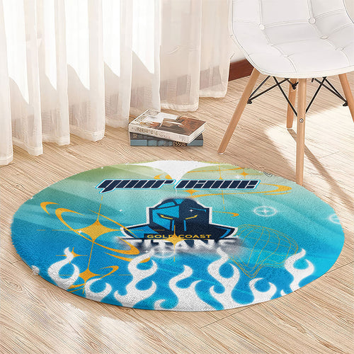 Personalized Gold Coast Titans Round Carpet Y2K Grunge Aesthetic With Cyber Flames and Starburst Graphics