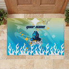 Personalized Gold Coast Titans Rubber Doormat Y2K Grunge Aesthetic With Cyber Flames and Starburst Graphics