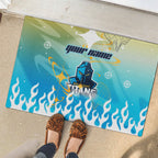 Personalized Gold Coast Titans Rubber Doormat Y2K Grunge Aesthetic With Cyber Flames and Starburst Graphics