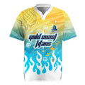 Personalized Gold Coast Titans Rugby Jersey Y2K Grunge Aesthetic With Cyber Flames and Starburst Graphics
