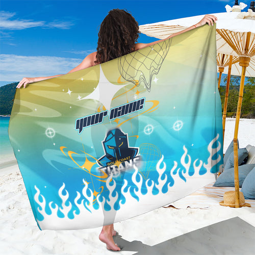 Personalized Gold Coast Titans Sarong Y2K Grunge Aesthetic With Cyber Flames and Starburst Graphics
