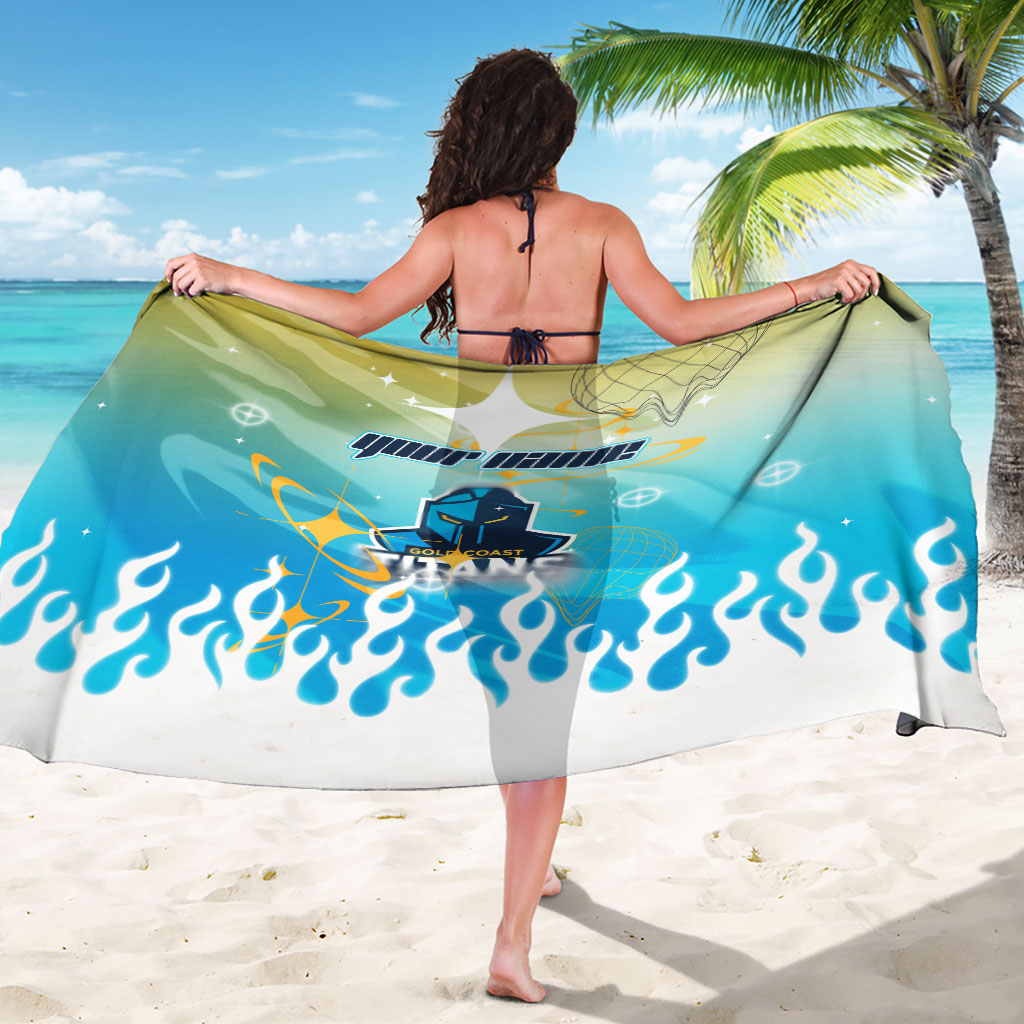 Personalized Gold Coast Titans Sarong Y2K Grunge Aesthetic With Cyber Flames and Starburst Graphics