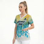 Personalized Gold Coast Titans Scrub Top Y2K Grunge Aesthetic With Cyber Flames and Starburst Graphics