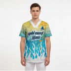 Personalized Gold Coast Titans Scrub Top Y2K Grunge Aesthetic With Cyber Flames and Starburst Graphics