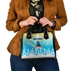 Personalized Gold Coast Titans Shoulder Handbag Y2K Grunge Aesthetic With Cyber Flames and Starburst Graphics