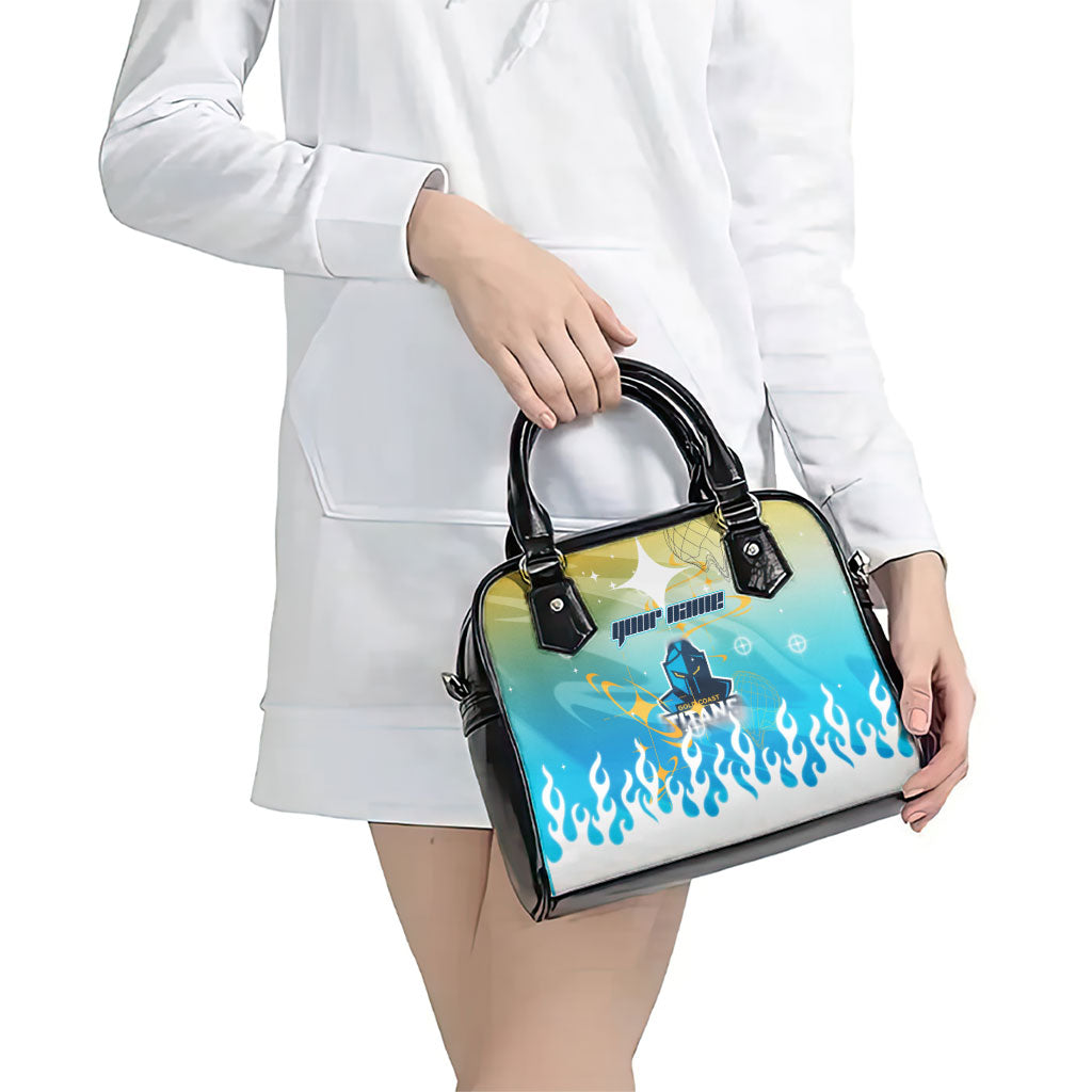 Personalized Gold Coast Titans Shoulder Handbag Y2K Grunge Aesthetic With Cyber Flames and Starburst Graphics