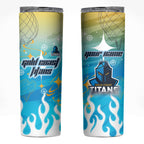 Personalized Gold Coast Titans Skinny Tumbler Y2K Grunge Aesthetic With Cyber Flames and Starburst Graphics