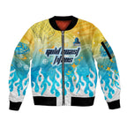 Personalized Gold Coast Titans Sleeve Zip Bomber Jacket Y2K Grunge Aesthetic With Cyber Flames and Starburst Graphics
