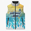 Personalized Gold Coast Titans Sleeveless Puffer Jacket Y2K Grunge Aesthetic With Cyber Flames and Starburst Graphics