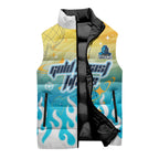 Personalized Gold Coast Titans Sleeveless Puffer Jacket Y2K Grunge Aesthetic With Cyber Flames and Starburst Graphics