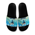 Personalized Gold Coast Titans Slide Sandals Y2K Grunge Aesthetic With Cyber Flames and Starburst Graphics