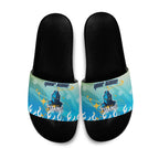 Personalized Gold Coast Titans Slide Sandals Y2K Grunge Aesthetic With Cyber Flames and Starburst Graphics
