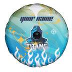 Personalized Gold Coast Titans Spare Tire Cover Y2K Grunge Aesthetic With Cyber Flames and Starburst Graphics