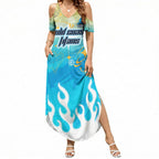 Personalized Gold Coast Titans Summer Maxi Dress Y2K Grunge Aesthetic With Cyber Flames and Starburst Graphics