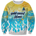 Personalized Gold Coast Titans Sweatshirt Y2K Grunge Aesthetic With Cyber Flames and Starburst Graphics