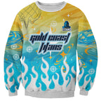 Personalized Gold Coast Titans Sweatshirt Y2K Grunge Aesthetic With Cyber Flames and Starburst Graphics