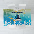 Personalized Gold Coast Titans Tablecloth Y2K Grunge Aesthetic With Cyber Flames and Starburst Graphics