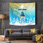 Personalized Gold Coast Titans Tapestry Y2K Grunge Aesthetic With Cyber Flames and Starburst Graphics
