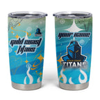 Personalized Gold Coast Titans Tumbler Cup Y2K Grunge Aesthetic With Cyber Flames and Starburst Graphics