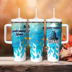 Personalized Gold Coast Titans Tumbler With Handle Y2K Grunge Aesthetic With Cyber Flames and Starburst Graphics