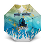 Personalized Gold Coast Titans Umbrella Y2K Grunge Aesthetic With Cyber Flames and Starburst Graphics